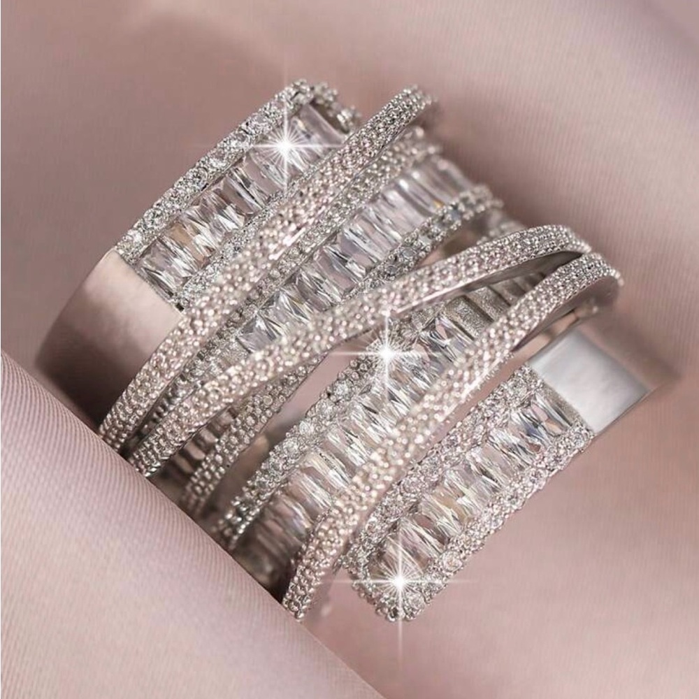 Sparkling Multi-Row Silver Crystal Ring - Women Jewelry - Picture 4 of 4